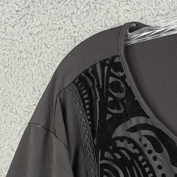 Catherines Shirt Tunic Women's Plus 4X Black Velvet Burnout Pullover 3/4 Sleeve - Picture 7 of 8